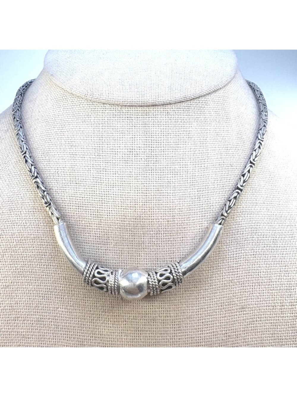 Bali Style Chain Necklace Sterling Silver 925 Size 15.5" Length